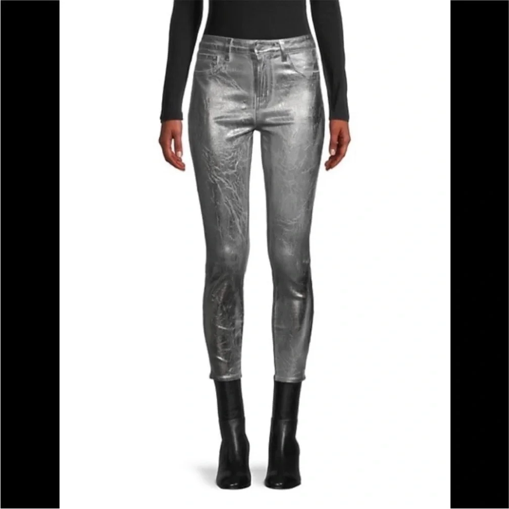 L’Agence Margot Metallic Silver Foil Skinny Jean Size 24